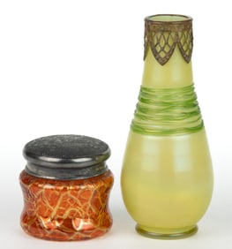 BOHEMIAN IRIDESCENT ART GLASS ARTICLES, LOT OF TWO