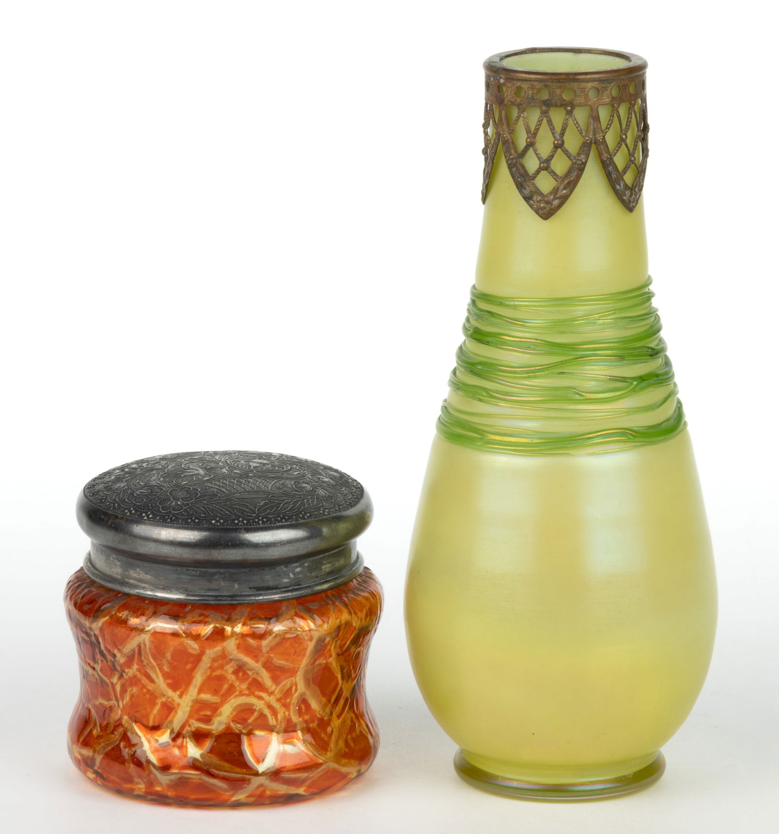 BOHEMIAN IRIDESCENT ART GLASS ARTICLES, LOT OF TWO (1 of 1)