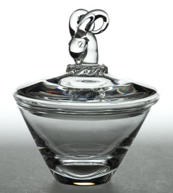 STEUBEN CRYSTAL MID-CENTURY MODERN COVERED CANDY DISH