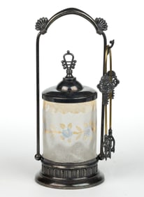 POMONA CORNFLOWER - FIRST-PATENT ETCHING ART GLASS PICKLE CASTOR