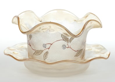 POMONA BLUEBERRY - SECOND-PATENT ETCHING ART GLASS DESSERT CUP AND UNDERPLATE