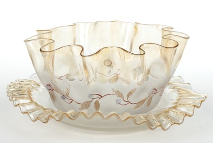 POMONA BLUEBERRY - SECOND-PATENT ETCHING ART GLASS FINGER BOWL AND UNDERPLATE