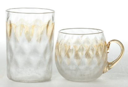 POMONA ACANTHUS LEAF - FIRST-PATENT ETCHING ART GLASS ARTICLES, LOT OF TWO