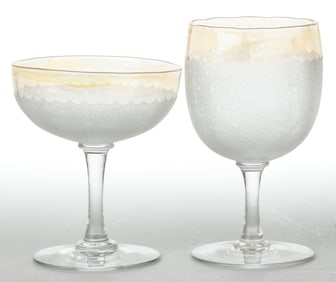 POMONA - FIRST-PATENT ETCHING ART GLASS DRINKING VESSELS, LOT OF TWO