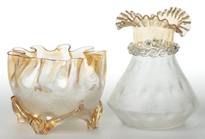 POMONA - FIRST-PATENT ETCHING ART GLASS ARTICLES, LOT OF TWO