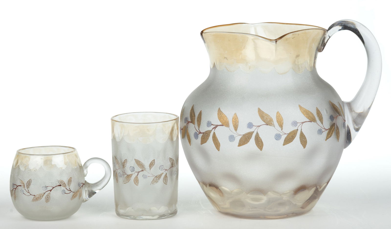 POMONA BLUEBERRY - SECOND-PATENT ETCHING ART GLASS ARTICLES, LOT OF THREE (1 of 1)