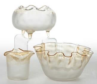 POMONA - SECOND-PATENT ETCHING ART GLASS ARTICLES, LOT OF THREE