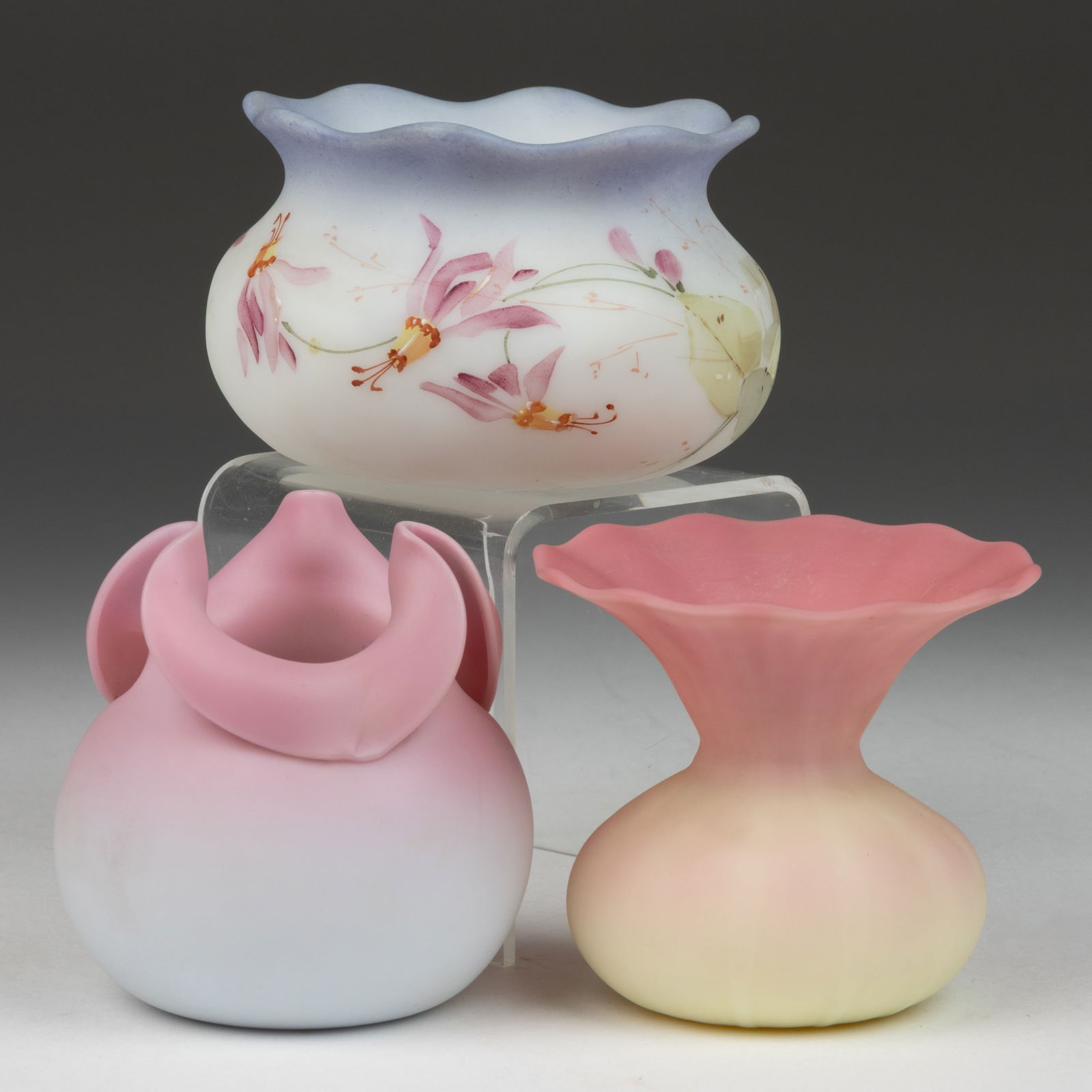 ASSORTED ART GLASS SMALL VASES, LOT OF THREE (1 of 1)