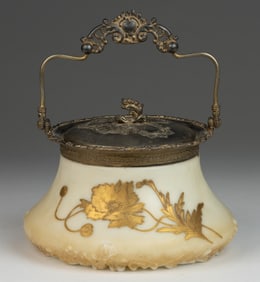 PAIRPOINT / MT. WASHINGTON DECORATED OPAL CRACKER JAR