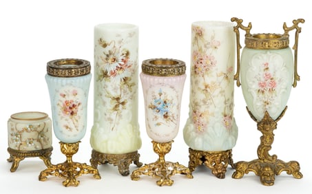 WAVE CREST ENAMEL-DECORATED ART GLASS ARTICLES, LOT OF SIX