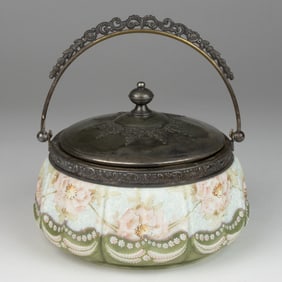 WAVE CREST ENAMEL-DECORATED ART GLASS BON-BON JAR