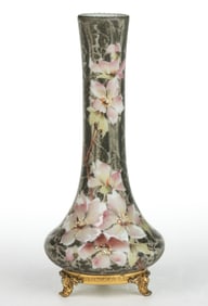 WAVE CREST KELVA ENAMEL-DECORATED ART GLASS VASE