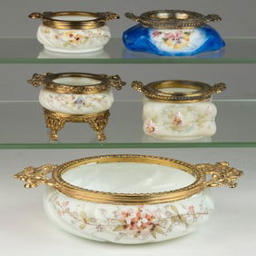 WAVE CREST ENAMEL-DECORATED ART GLASS TRAYS, LOT OF FIVE