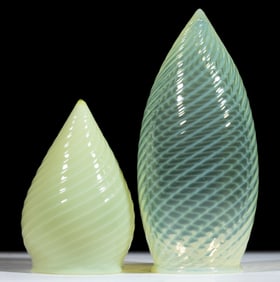 ASSORTED VASELINE OPALESCENT / CUSTARD SWIRL STALACTITE ELECTRIC LAMP SHADES, LOT OF TWO