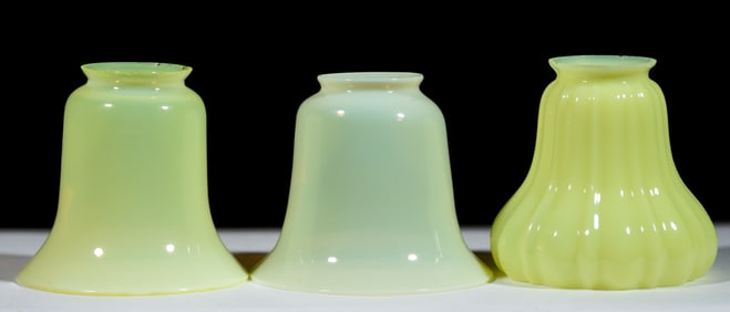 ASSORTED VASELINE / CUSTARD ELECTRIC LAMP SHADES, LOT OF THREE