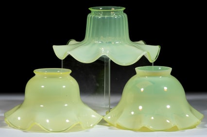 ASSORTED VASELINE OPALESCENT ELECTRIC LAMP SHADES, LOT OF THREE