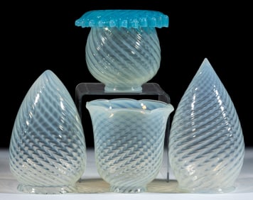 ASSORTED OPALESCENT SWIRL ELECTRIC LAMP SHADES, LOT OF FOUR