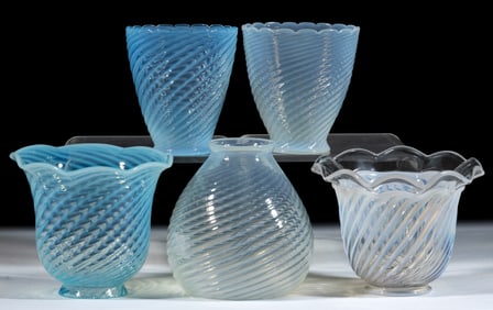 ASSORTED OPALESCENT SWIRL ELECTRIC LAMP SHADES, LOT OF FIVE