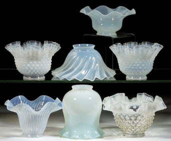 ASSORTED OPALESCENT ELECTRIC LAMP SHADES, LOT OF SEVEN