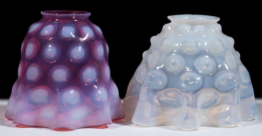 HOBBS NO. 323 DEW DROP / HOBBS HOBNAIL ELECTRIC LAMP SHADES, LOT OF TWO