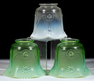 NORTHWOOD NO. 8 (OMN) / BEADED STAR MEDALLION OPALESCENT ELECTRIC LAMP SHADES, LOT OF THREE