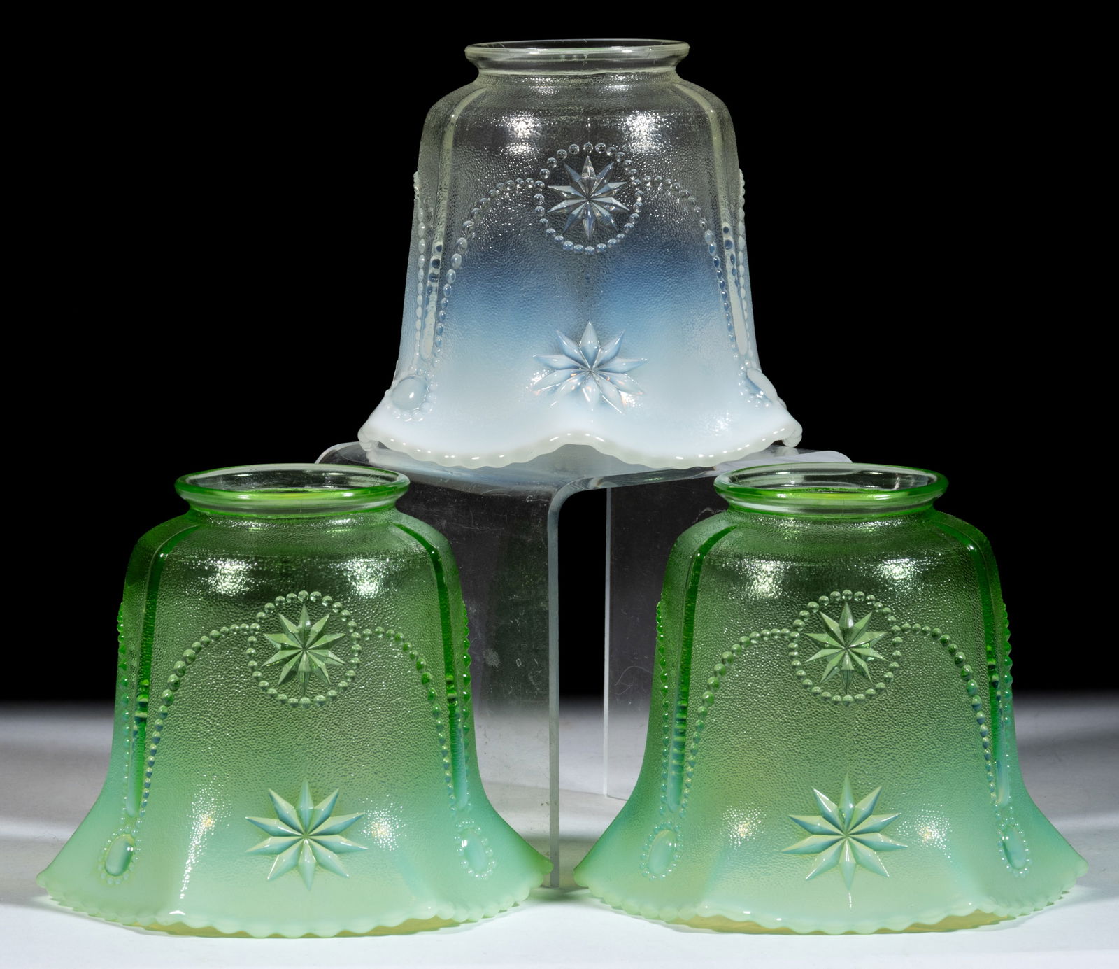 NORTHWOOD NO. 8 (OMN) / BEADED STAR MEDALLION OPALESCENT ELECTRIC LAMP SHADES, LOT OF THREE (1 of 1)