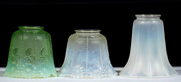 ASSORTED NORTHWOOD OPALESCENT ELECTRIC LAMP SHADES, LOT OF THREE