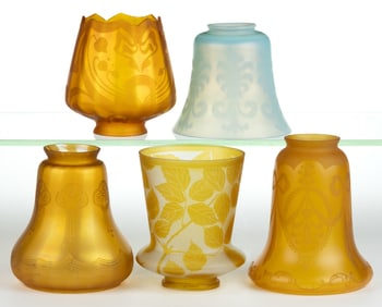 ASSORTED ACID CUT-BACK ELECTRIC LAMP SHADES, LOT OF FIVE