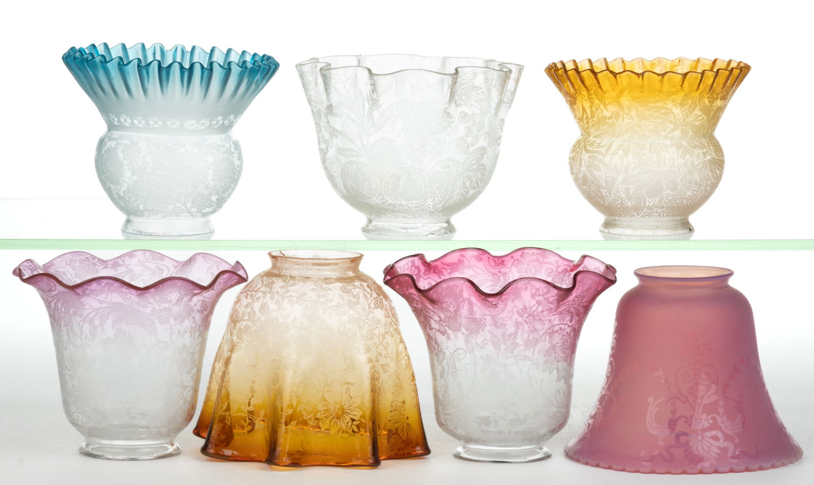 ASSORTED ACID-ETCHED ELECTRIC LAMP SHADES, LOT OF SEVEN (1 of 1)