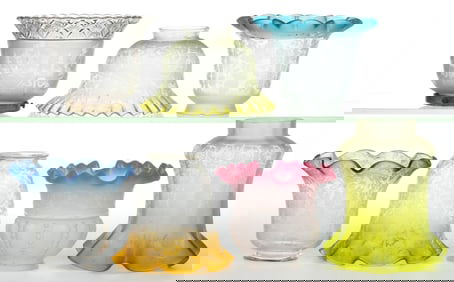 ASSORTED ACID-ETCHED ELECTRIC LAMP SHADES, LOT OF SEVEN