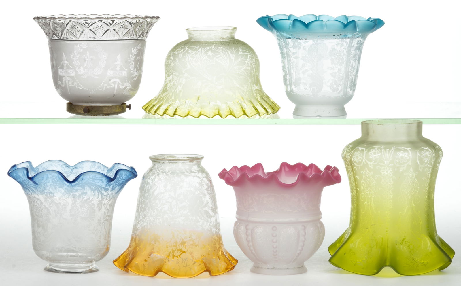 ASSORTED ACID-ETCHED ELECTRIC LAMP SHADES, LOT OF SEVEN (1 of 1)