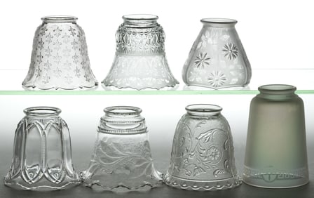 ASSORTED ACID-ETCHED AND OTHER COLORLESS ELECTRIC LAMP SHADES, LOT OF SEVEN