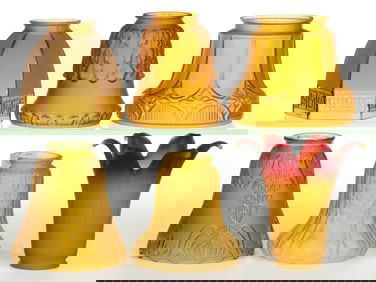 ASSORTED AMBER ELECTRIC AND GAS LAMP SHADES, LOT OF SIX