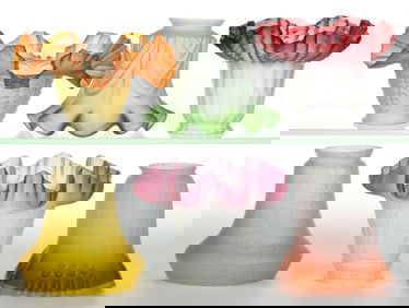 ASSORTED COLORED SATIN ELECTRIC LAMP SHADES, LOT OF SIX