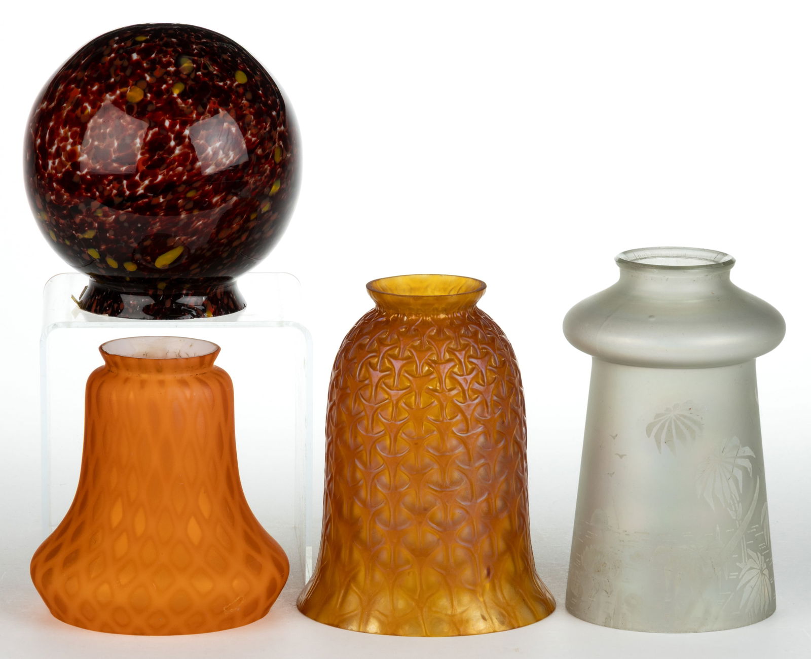 ASSORTED ART GLASS ELECTRIC LAMP SHADES, LOT OF FOUR (1 of 1)