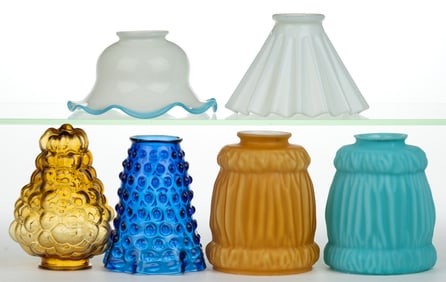 ASSORTED GLASS ELECTRIC LAMP SHADES, LOT OF SIX