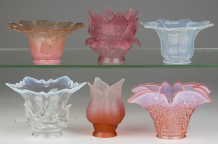 ASSORTED FLOWER-FORM ELECTRIC LAMP SHADES, LOT OF SIX