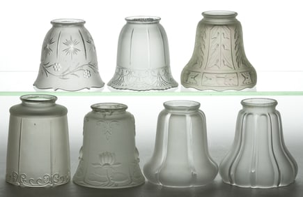 ASSORTED FROSTED COLORLESS ELECTRIC LAMP SHADES, LOT OF SEVEN