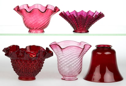ASSORTED RUBY / CRANBERRY ELECTRIC LAMP SHADES, LOT OF FIVE