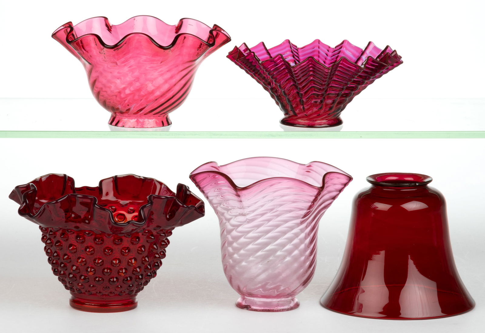 ASSORTED RUBY / CRANBERRY ELECTRIC LAMP SHADES, LOT OF FIVE (1 of 1)