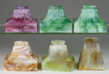 ASSORTED SLAG GLASS ELECTRIC LAMP SHADES, LOT OF SIX