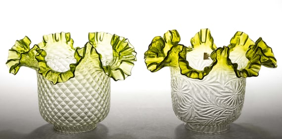 ASSORTED PATTERN JUNIOR / MINIATURE KEROSENE LAMP SHADES, LOT OF TWO