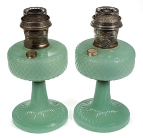 ALADDIN MODEL B-86 / DIAMOND-QUILT KEROSENE STAND LAMPS, PAIR