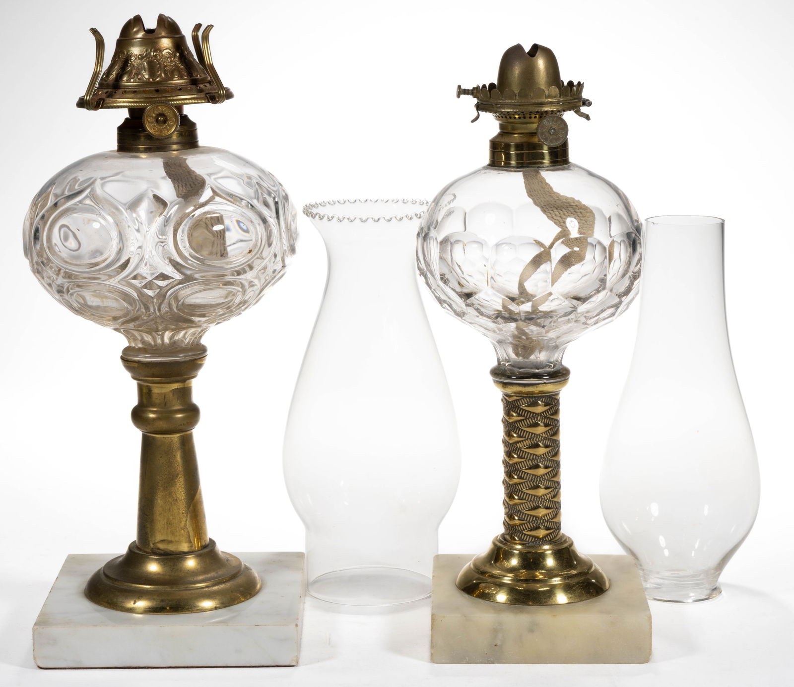 ASSORTED PRESSED PATTERN KEROSENE STAND LAMPS, LOT OF TWO (1 of 1)