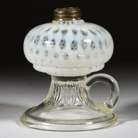 COIN DOT / WINDOWS - LEAF AND JEWEL BASE KEROSENE FOOTED FINGER LAMP