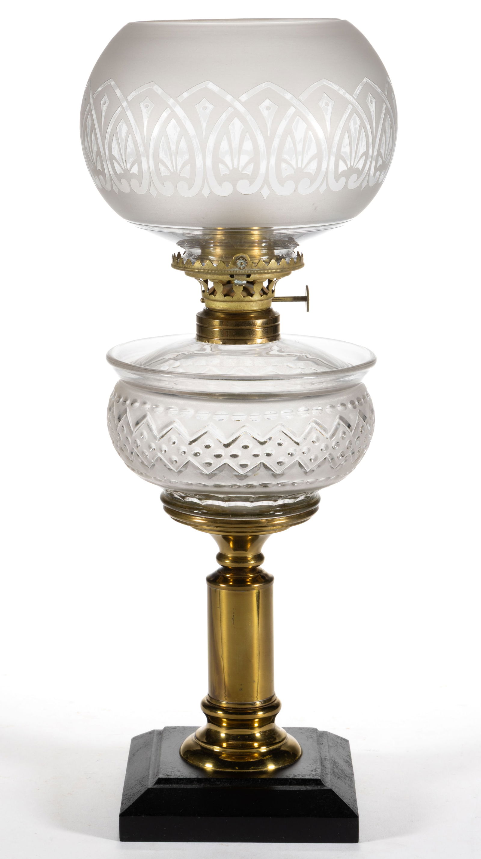 LOMAX PATENTED OIL-GUARD FONT KEROSENE COMPOSITE STAND LAMP (1 of 3)