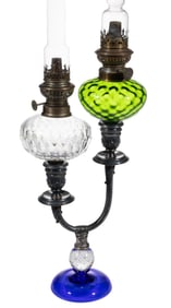 PAIRPOINT CONTROL BUBBLE DOUBLE-ARM CANDLESTICK WITH ASSORTED PATTERNED PEG LAMP FONTS
