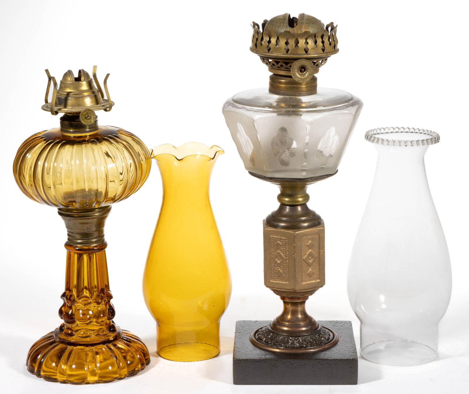 ASSORTED PATTERNED KEROSENE STAND LAMPS, LOT OF TWO (1 of 1)