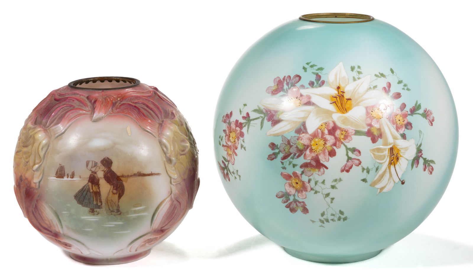 ASSORTED VICTORIAN DECORATED KEROSENE LAMP SHADES, LOT OF TWO (1 of 3)