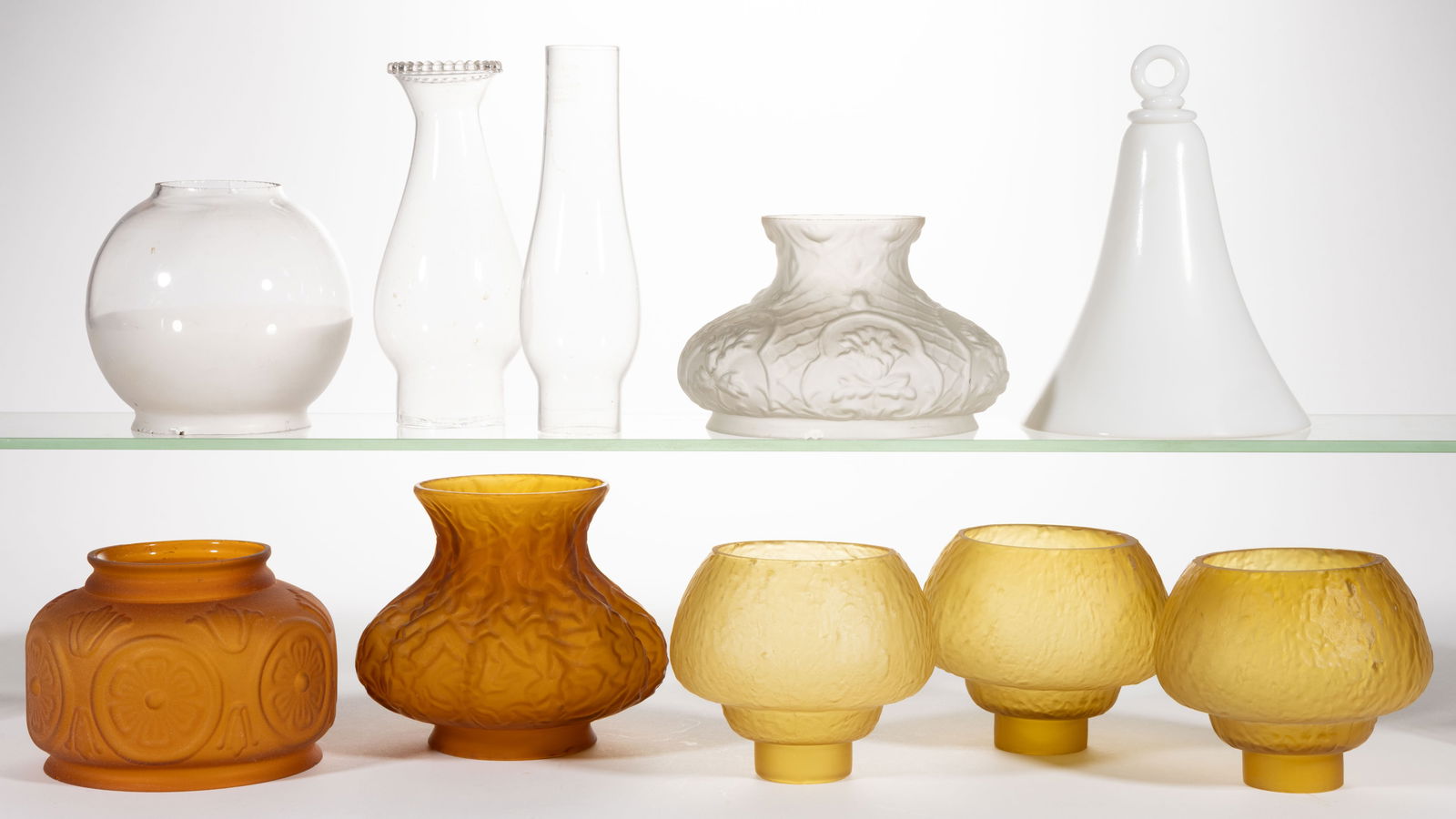 ASSORTED KEROSENE SHADES AND LIGHTING ARTICLES, LOT OF TEN (1 of 1)